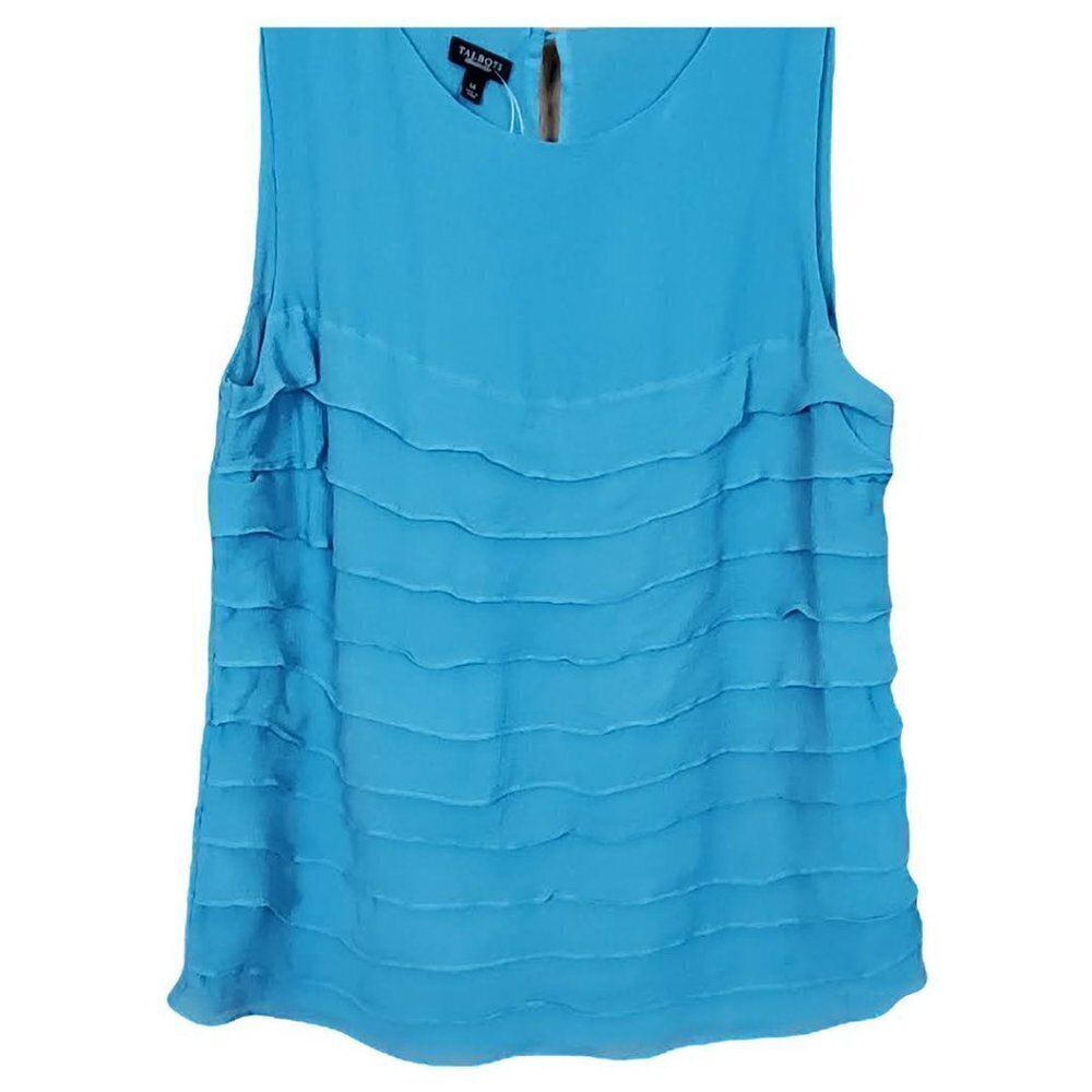 🏆243 Talbots Silk Blue Ruffled Tank Top - Picture 3 of 6
